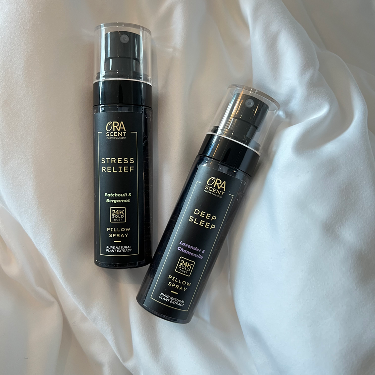 [NEW] Pillow and room spray mist with 24K pure gold and infused with functional scent "Olfactory System" technology jointly produce in Switzerland. A new type of Aromatherapy with scent that does more than smelling good. Ora Scent. Ora Bedding Singapore. Home fragrance. Essential oil.