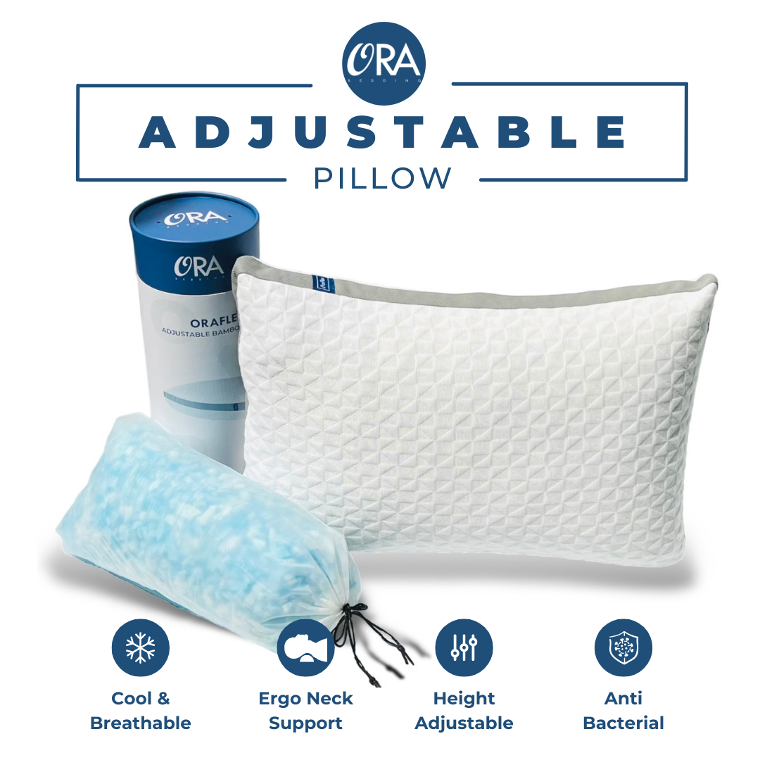 OraFlex: Adjustable Bamboo Pillow. 30 Nights Trial, 5 Years Warranty, Free Delivery. Ora Bedding. With cooling blue-gel infused sstomisable to any firmness and height! [Ora Bedding] OEKO-Tek and CertiPUR-US certified. Reduce head, neck and body pain. Better pillow, bethredded NASA memory foam. better pillow better sleep. Singapore best pillow.